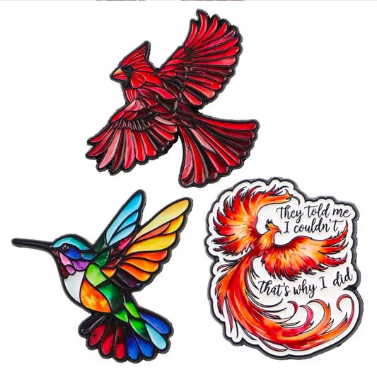 3-Piece Crystal Enamel Bird Brooch Set Colorful Parrot Tropical Lapel Pins
