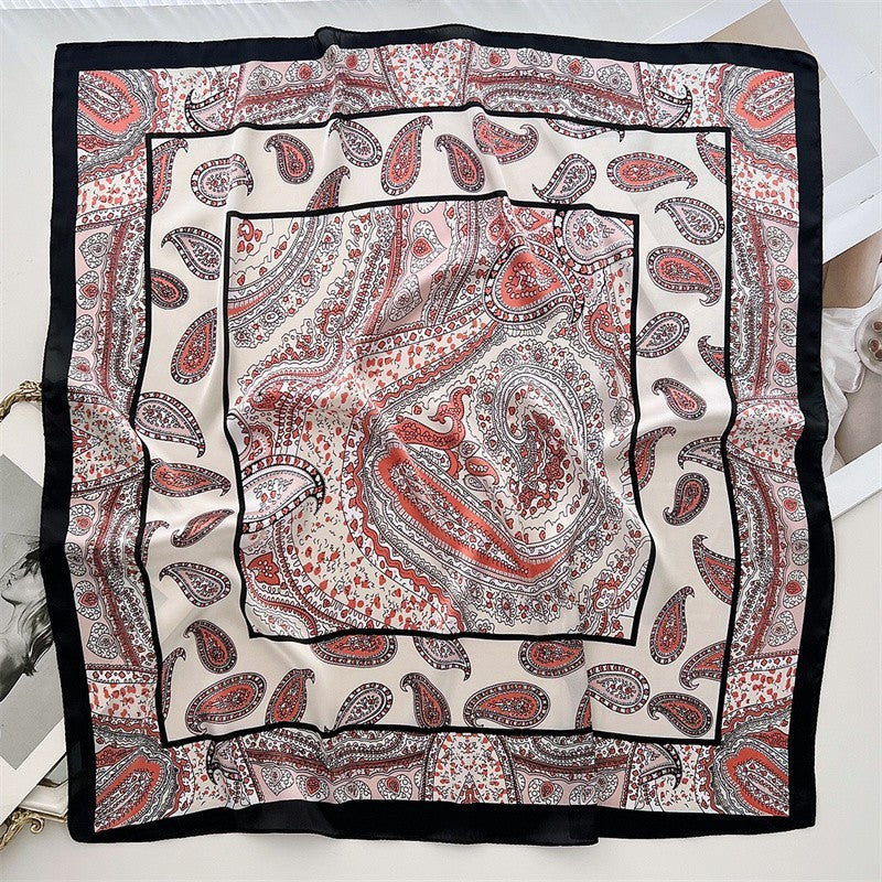 Vintage Paisley Silk Feel Square Scarf Elegant Bandana Neck Head Scarf Wrap