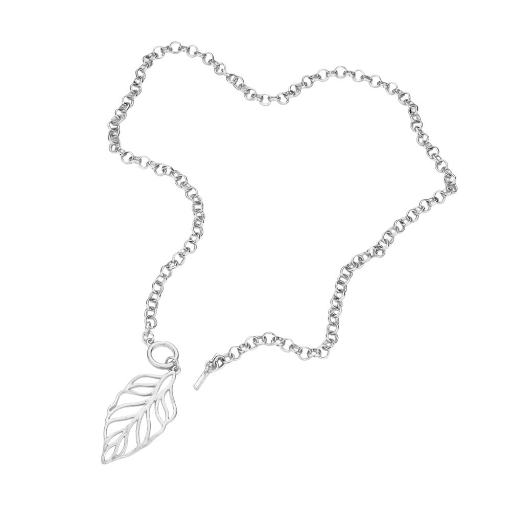 Silver Open Cut Leaf Pendant Necklace - 18" Delicate Rolo Chain with Toggle Clas