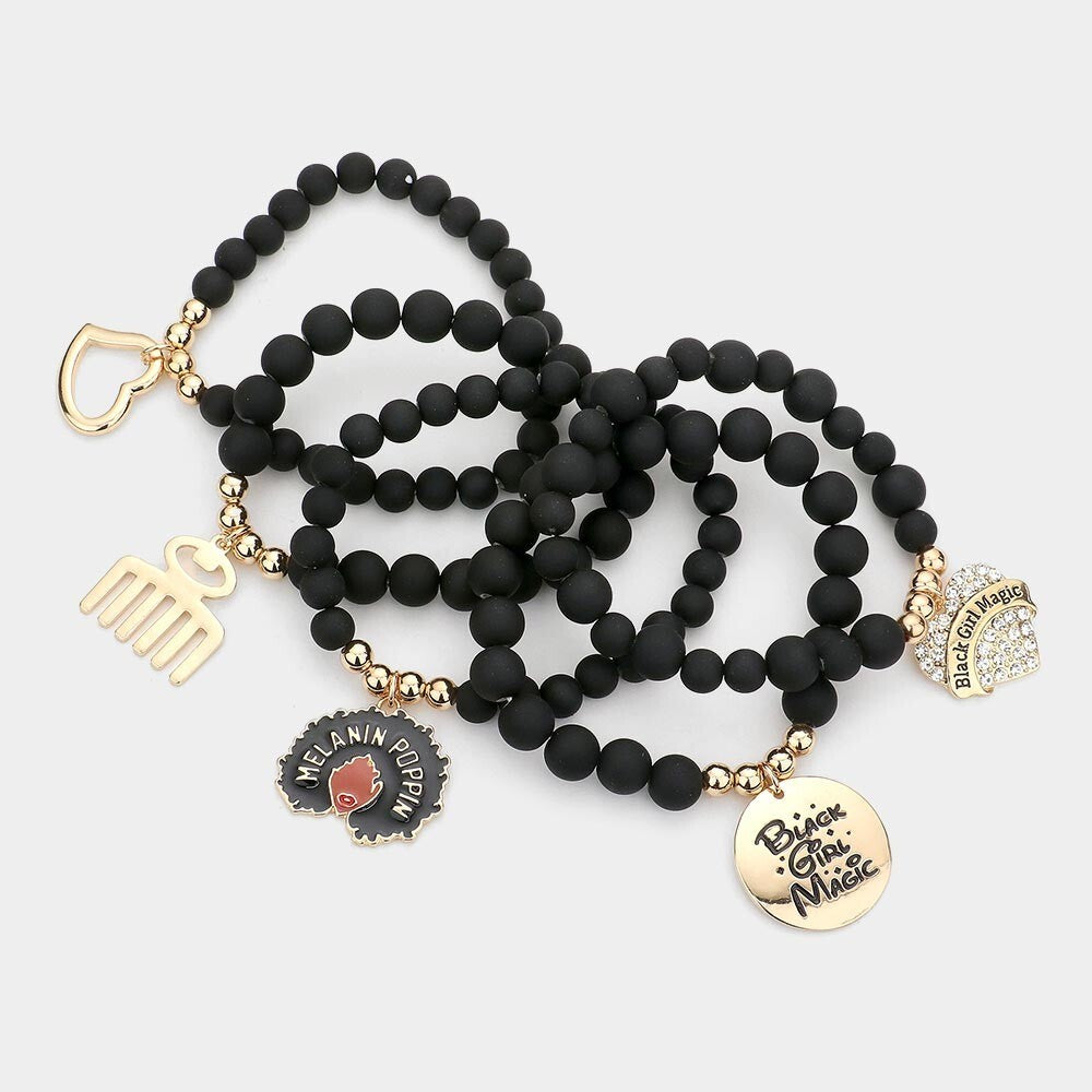 5PCS Black Girl Magic Charm Bracelets Set Multi Layered Jewelry for Women