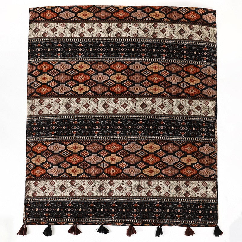 2PCS Women's Oversized Geometric Tassel Shawl Scarf Black & Green/Brown 72.8in