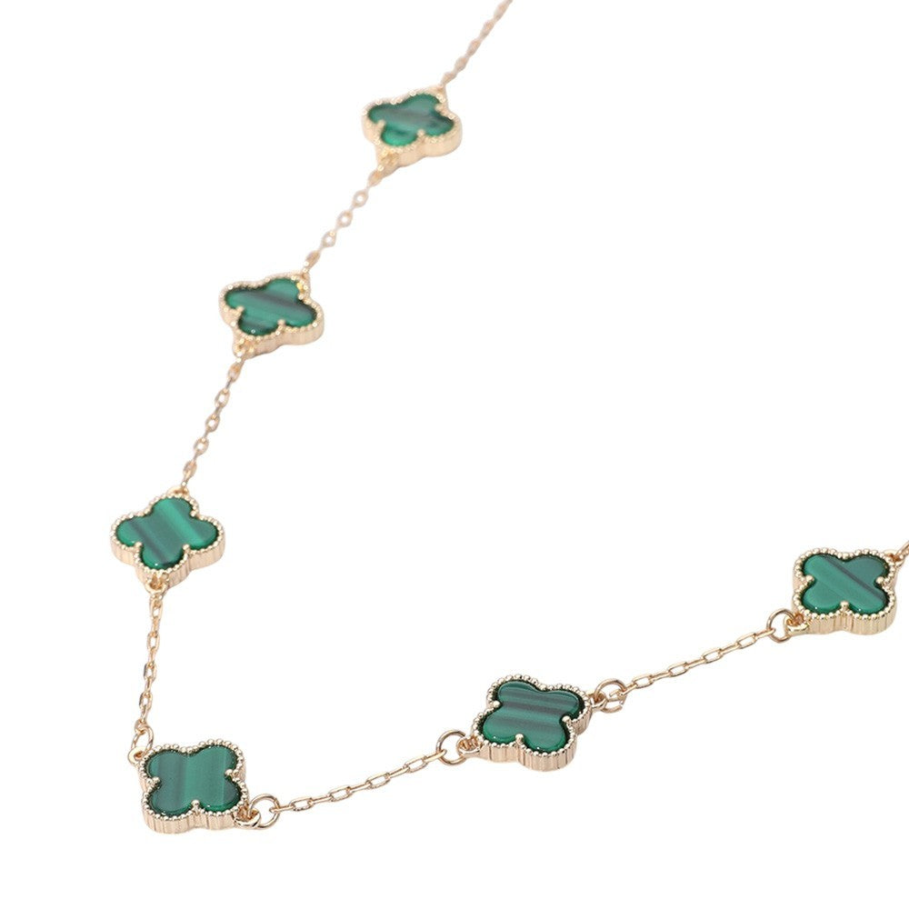 Gold Quatrefoil Station Necklace with Emerald Green Stones Elegant Jewelry Gift