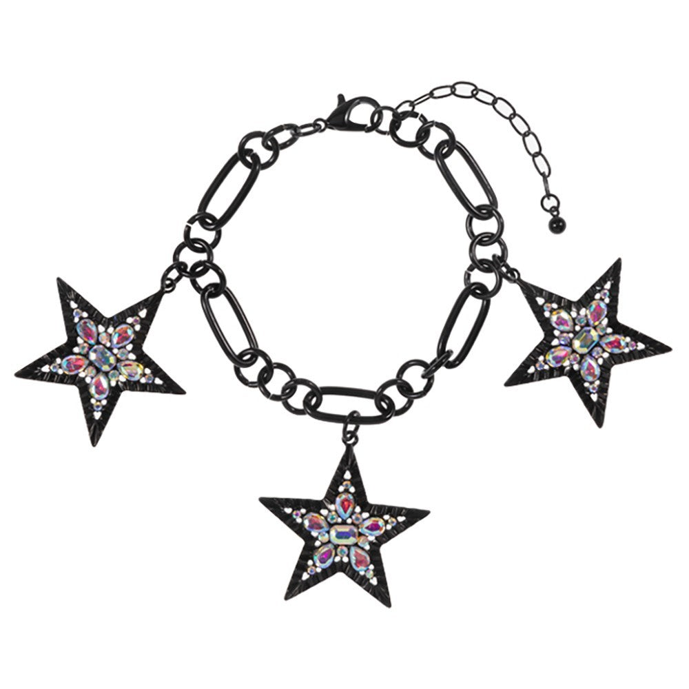 Black Chain Bracelet with Iridescent Star Charms Lobster Closure