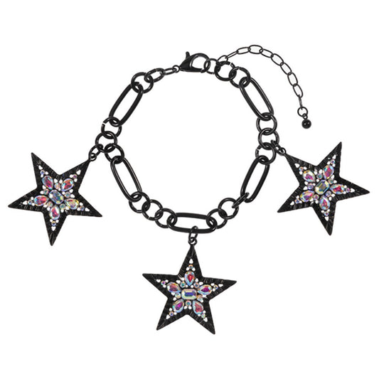 Black Chain Bracelet with Iridescent Star Charms Lobster Closure
