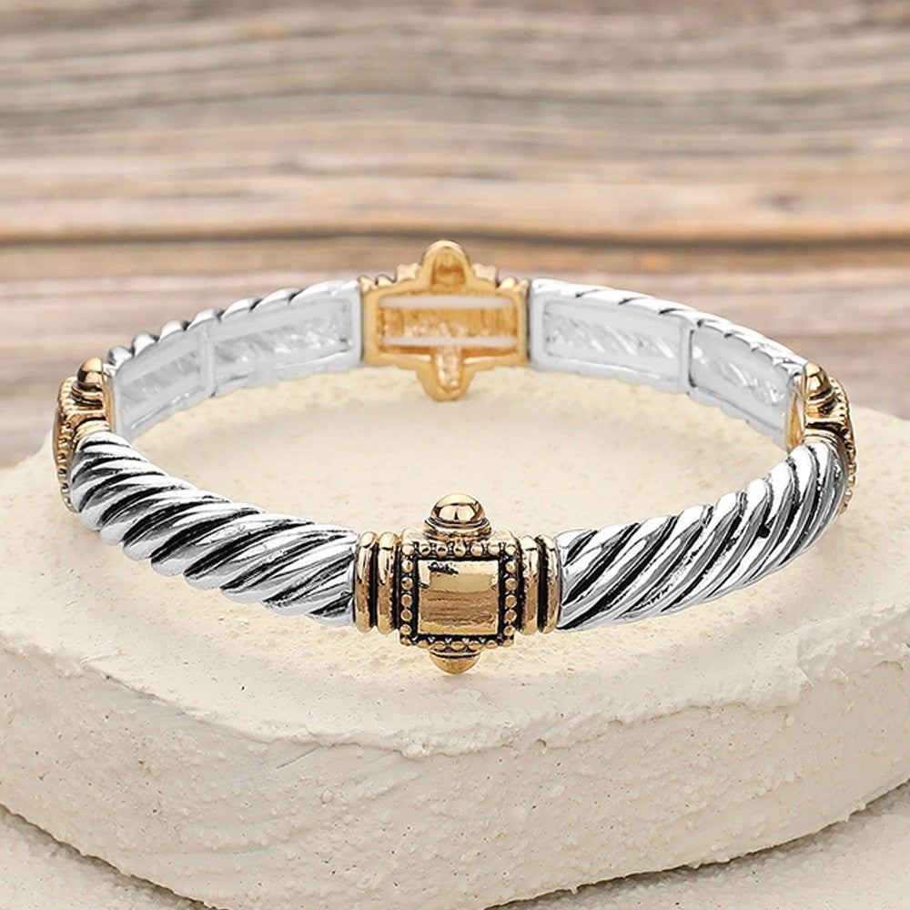 Hot Deal 2-Piece Set Gold & Silver-Tone Twisted Cable Bangle Bracelets Unisex