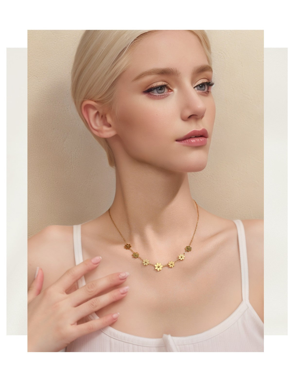 Gold Plated Stainless Steel Flower Necklace for Women Dainty Floral Jewelry