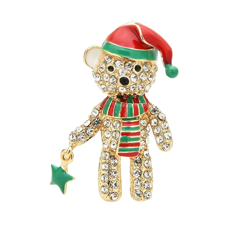 Sparkling Rhinestone Christmas Bear Brooch Pin Gold Tone Holiday Jewelry Gift
