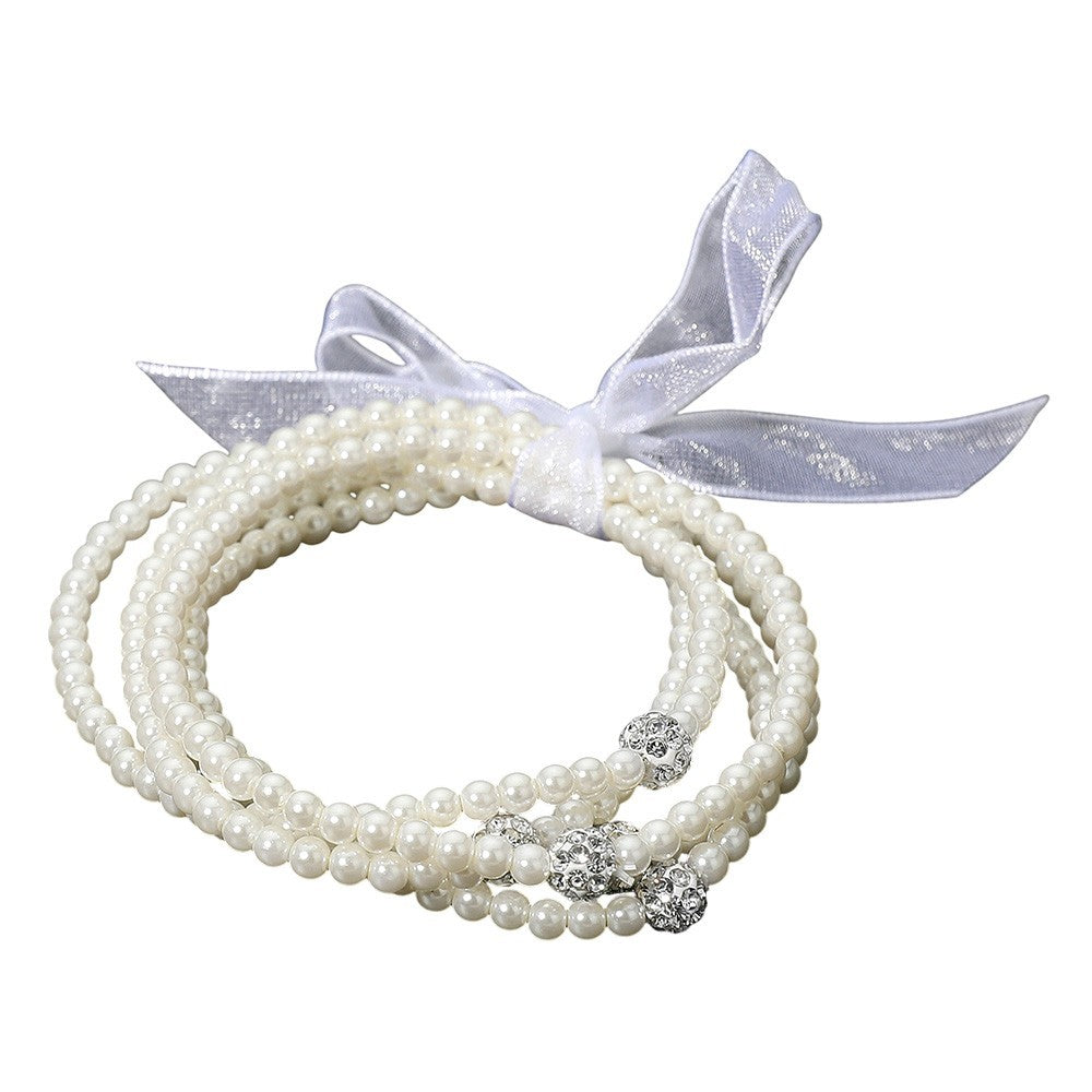 5PCS - Shamballa Ball Accent Pearl Beaded Multi-Layered Bracelets Stretchable