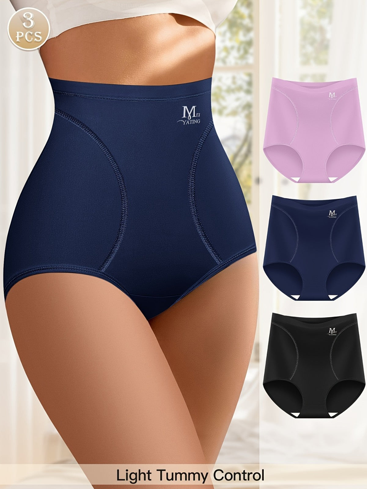 3pcs Women High Waist Tummy Control Panties Seamless Breathable Briefs M