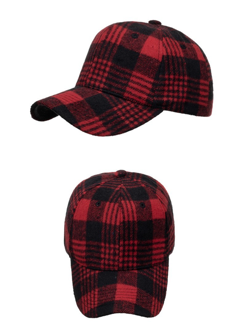 Buffalo Plaid Red Black Check Baseball Cap Hat Adjustable Flannel Style