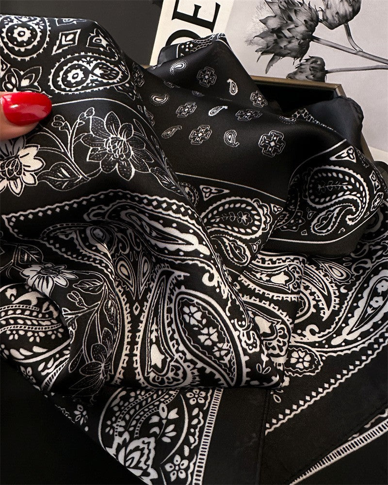 2pc Paisley Bandana Scarf Set Black & Red Women's Satin Silky Neckerchief
