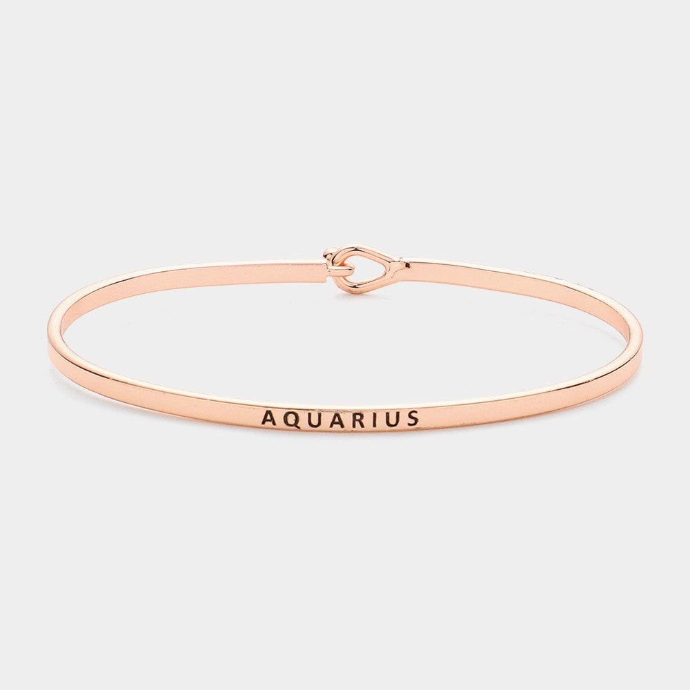 Congratulations AQUARIUS Message Brass Thin Metal Bracelet with Hook Closure