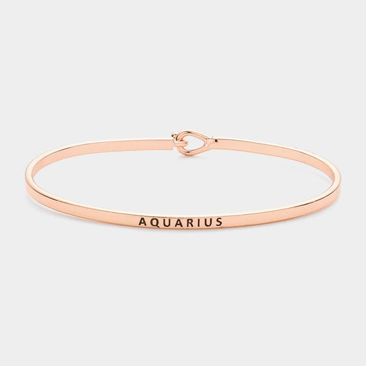 Congratulations AQUARIUS Message Brass Thin Metal Bracelet with Hook Closure