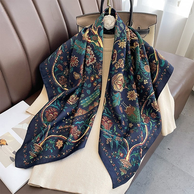 Women Floral Silk Feel Scarf Square 35" Large Satin Head Neck Wrap Multicolor