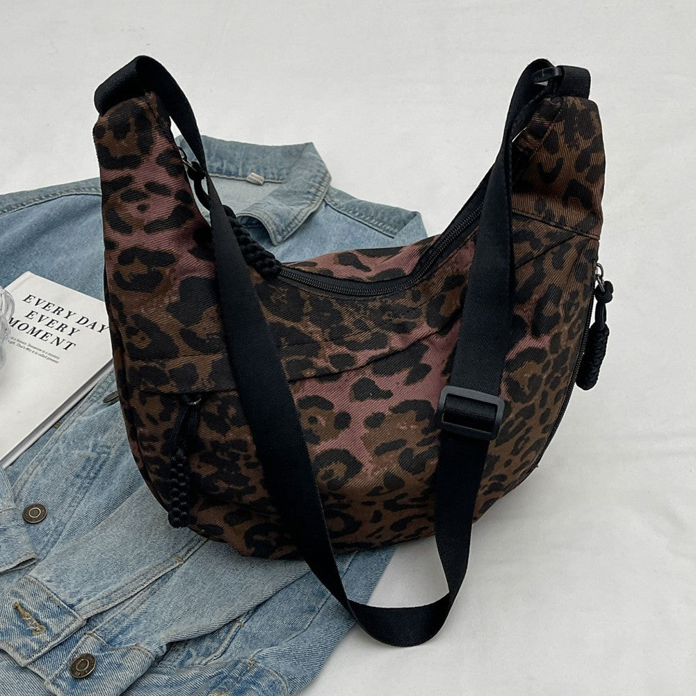 Classic Coffee  Leopard Print Hobo Bag Slouchy Crescent Crossbody Shoulder Purse