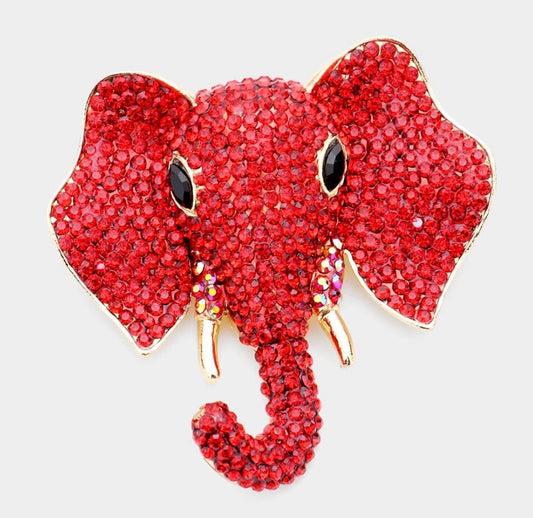 2-Piece Red and White Elephant Brooch Set Crystal Enamel Lucky Animal Pin