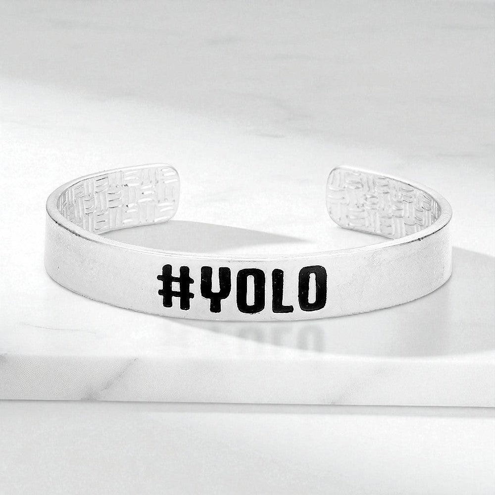#YOLO Cuff Bracelet Set - 2 Pcs Silver Tone & Bronze Bangle Jewelry Gift