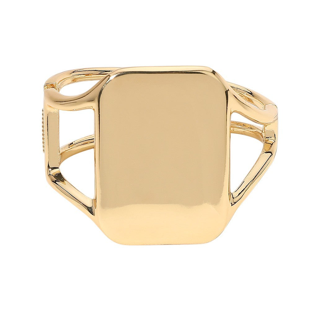 Bold Gold Hinged Bangle Cuff Bracelet Wide Rectangle Statement Jewelry For Lady