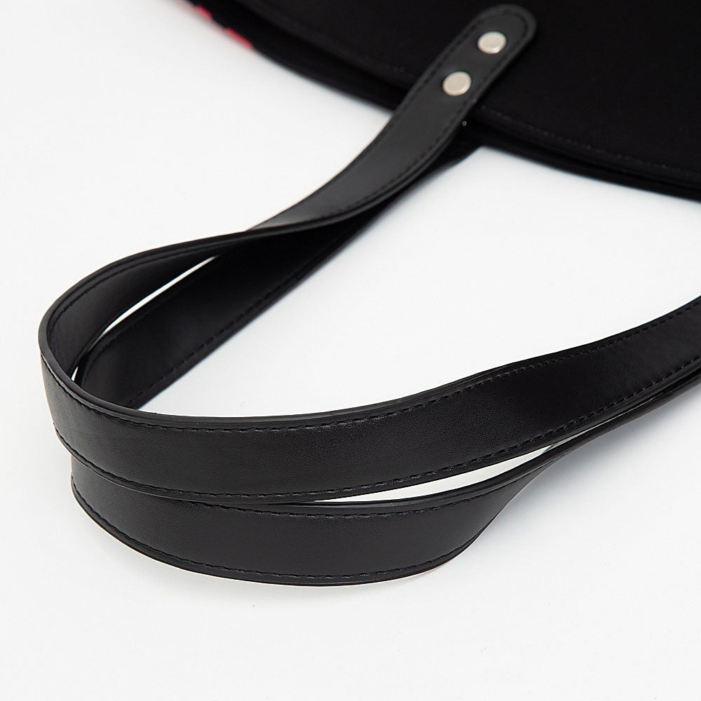 Black Baseball Stitch Large Tote Bag for Women Sports Style Shoulder Bags