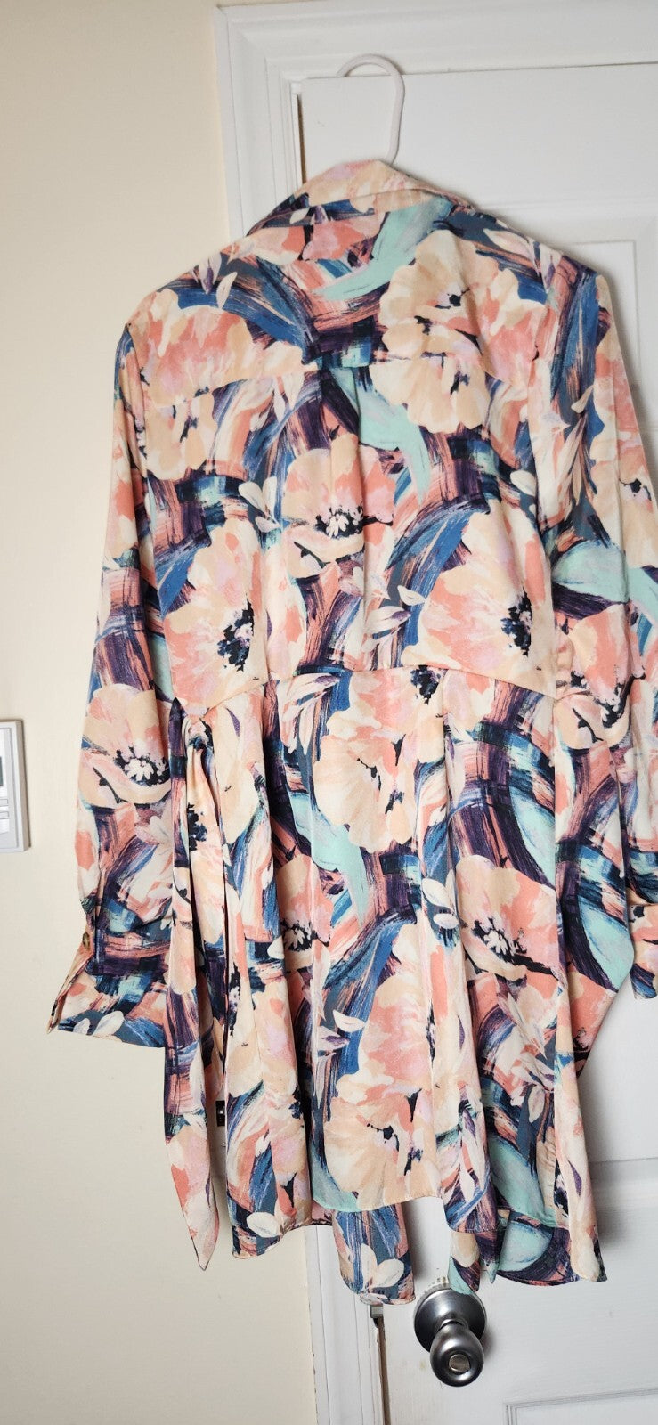 Women’s Watercolor Floral Wrap Dress Medium V Neck Belted Summer Party Casual