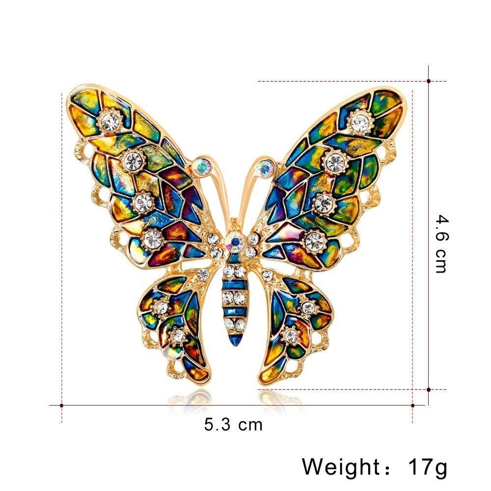 2pcs Colorful Enamel Butterfly Brooch Gold Tone Rhinestone Insect Pin Lot