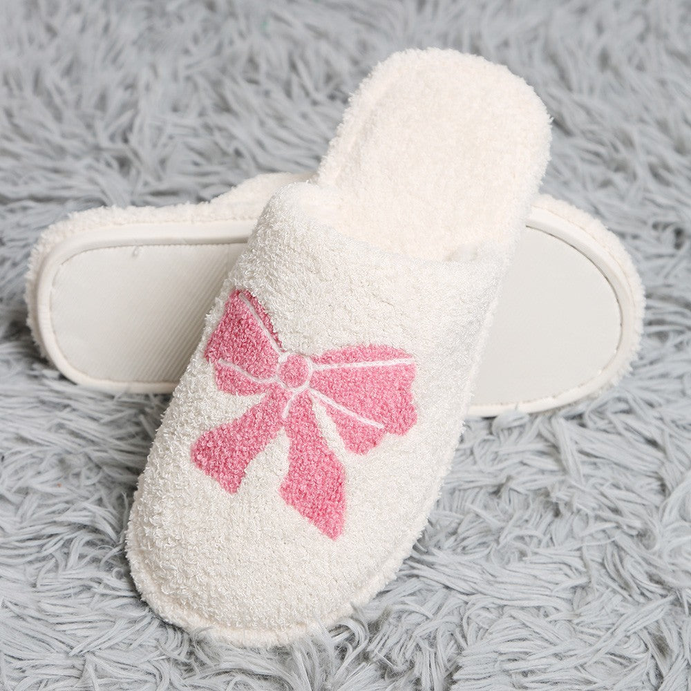 Cozy Pink Bow Fluffy Open Back Slipper Slip-On Women's S-M (US 6-8) Plush