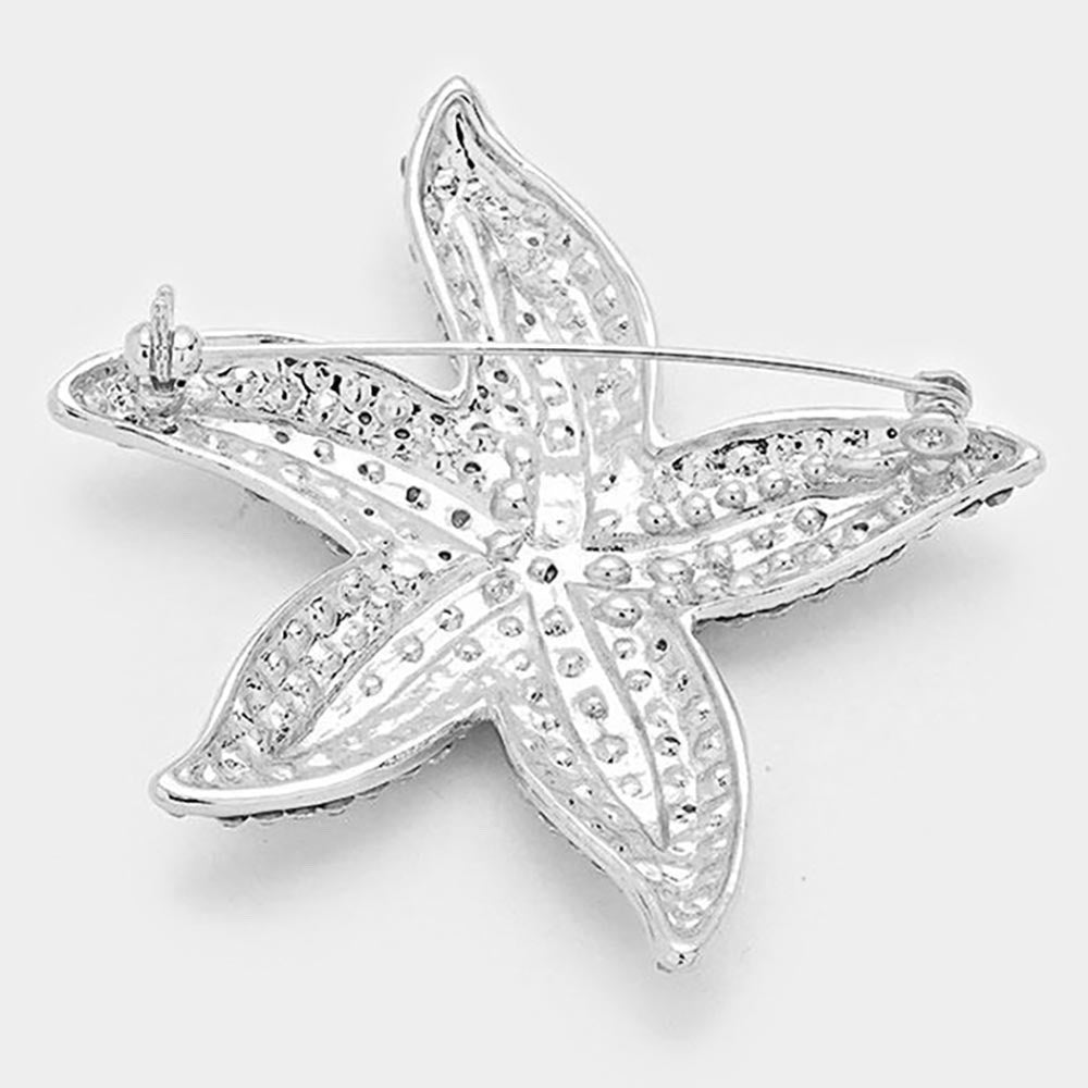 2pcs Large Starfish Brooch Set Gold Amber and Silver Crystal Sea Life Pin