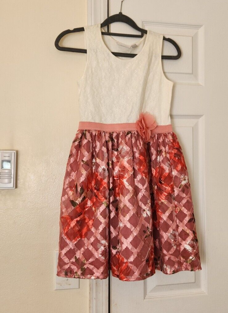 Girls Dress for Formal Occasion Floral Print Sleeveless Dresses Size 10/12