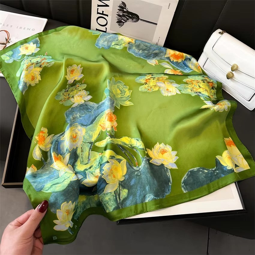 3pcs Silk Feel Square Scarf Set Floral Lotus Paisley Neck Head Scarf 27.5"