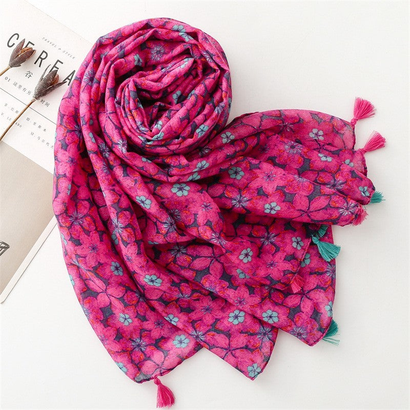 Women's Oversized Floral Print Tassel Scarf for Women Spring Pattern Scarves