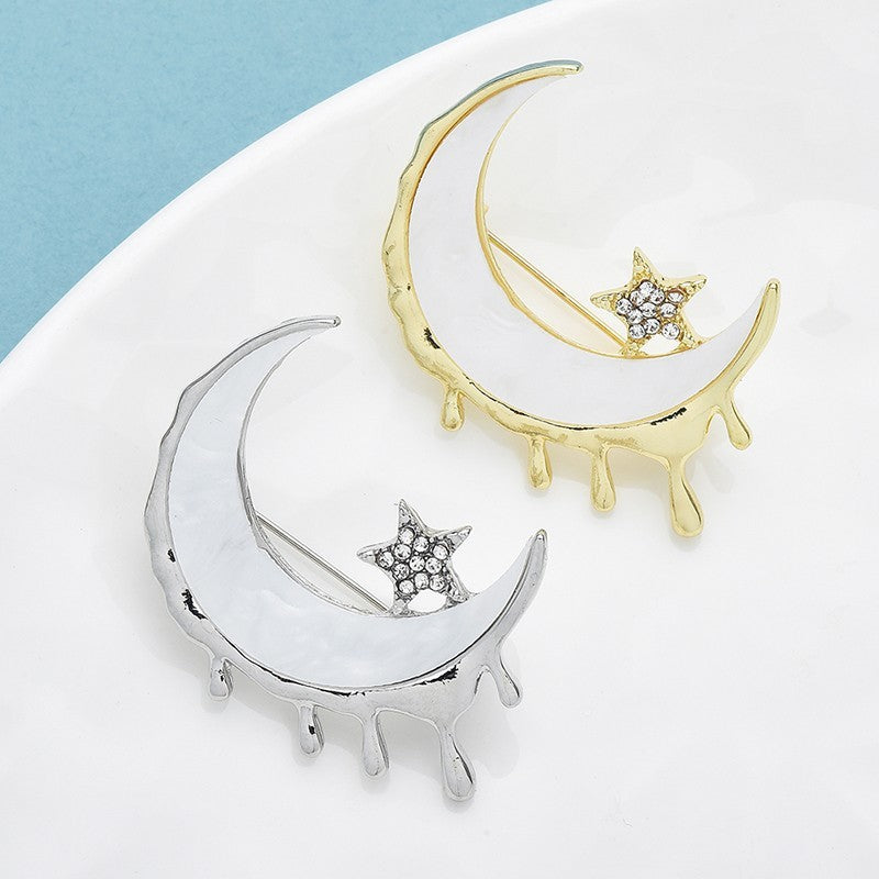 2pcs Melting Moon Star Brooch Pin Celestial Dripping Enamel Jewelry Set