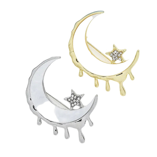 2pcs Melting Moon Star Brooch Pin Celestial Dripping Enamel Jewelry Set
