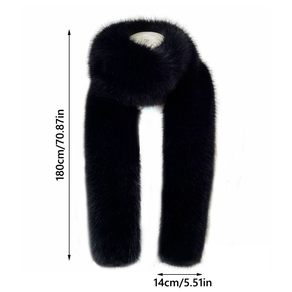 Black Faux Fur Scarf Long Plush Winter Neck Warmer Elegant Evening Stole