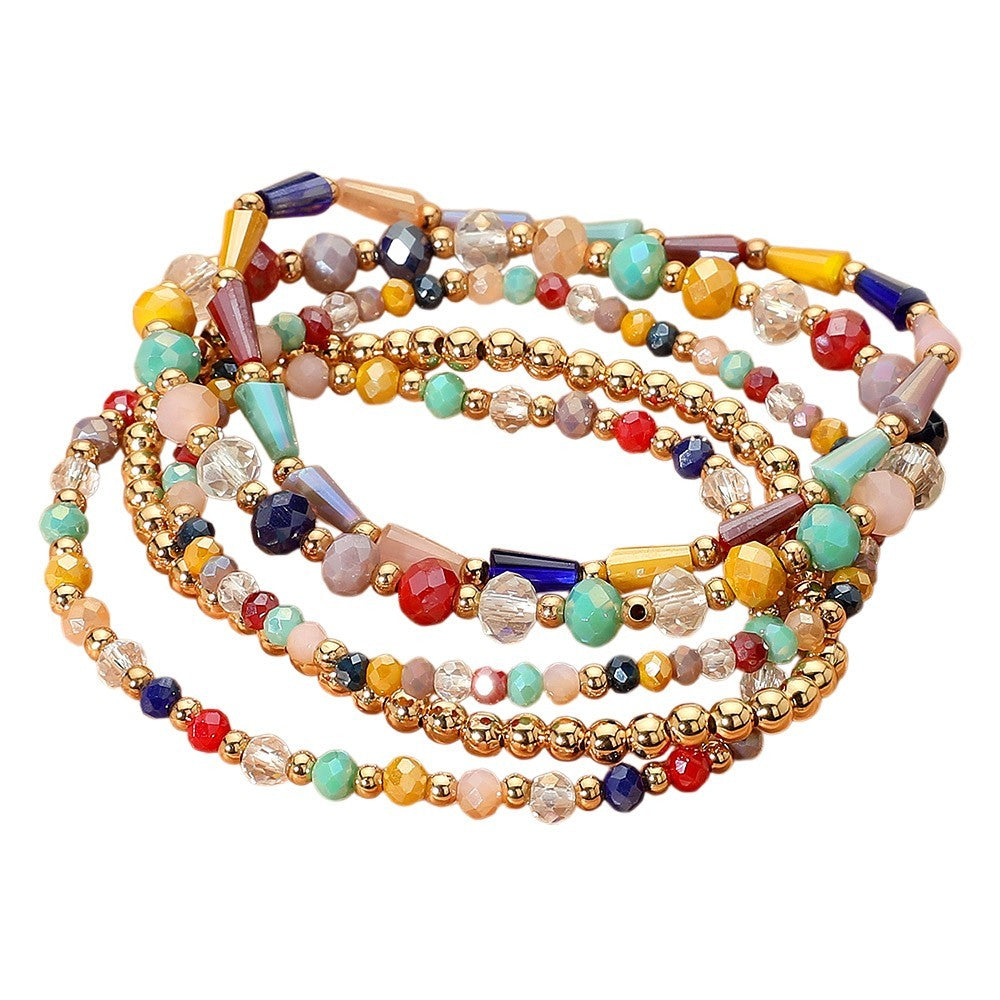 5PCS Colorful Beaded Stretch Multi Layered Bracelets Set for Women Jewelry