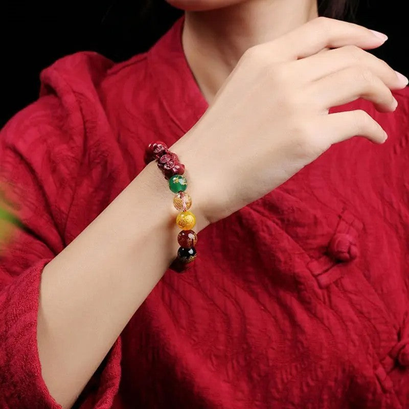 Feng Shui Pixiu 10mm Cinnabar Beaded Bracelet Good Luck Chinese Bracelet Red