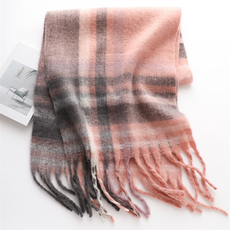 2pc Oversize Plaid Blanket Scarf Set Pink Grey Green Brown Cozy Winter Gift Wrap