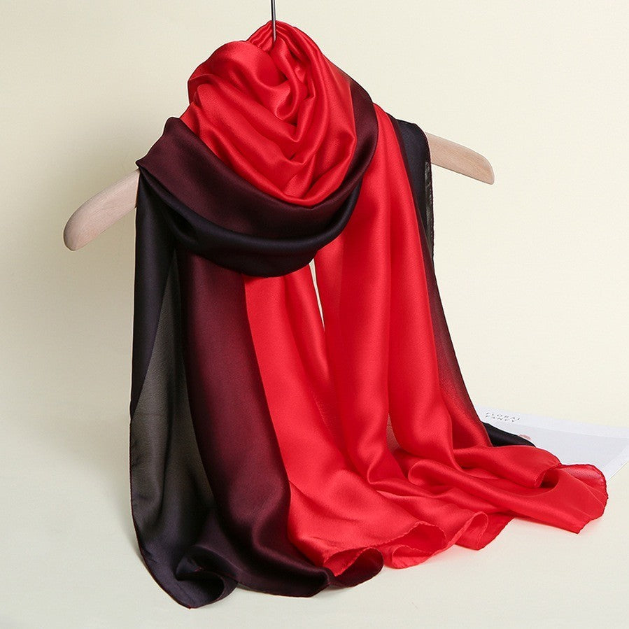 Red Ombre Satin Scarf Shawl Two-Tone Red Black Fashion Wrap