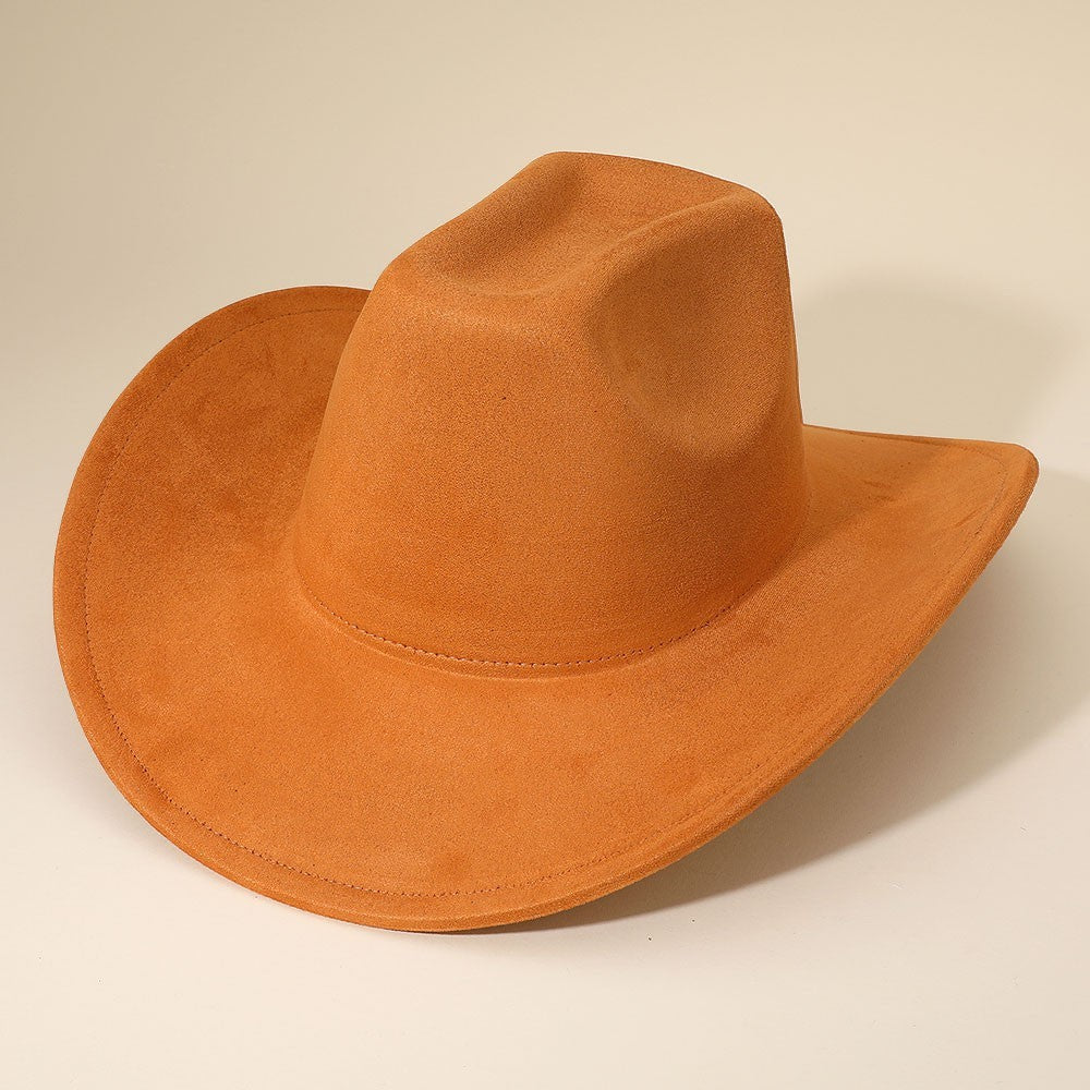 2 Piece Classic Plain Western Cowboy Fedora Hat Men's Tan Polyester Wide Brim