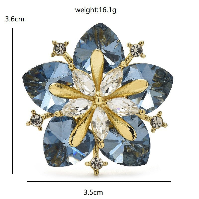 2pcs Crystal Flower Brooches for Women Sparkly Rhinestone Floral Pin Pendant