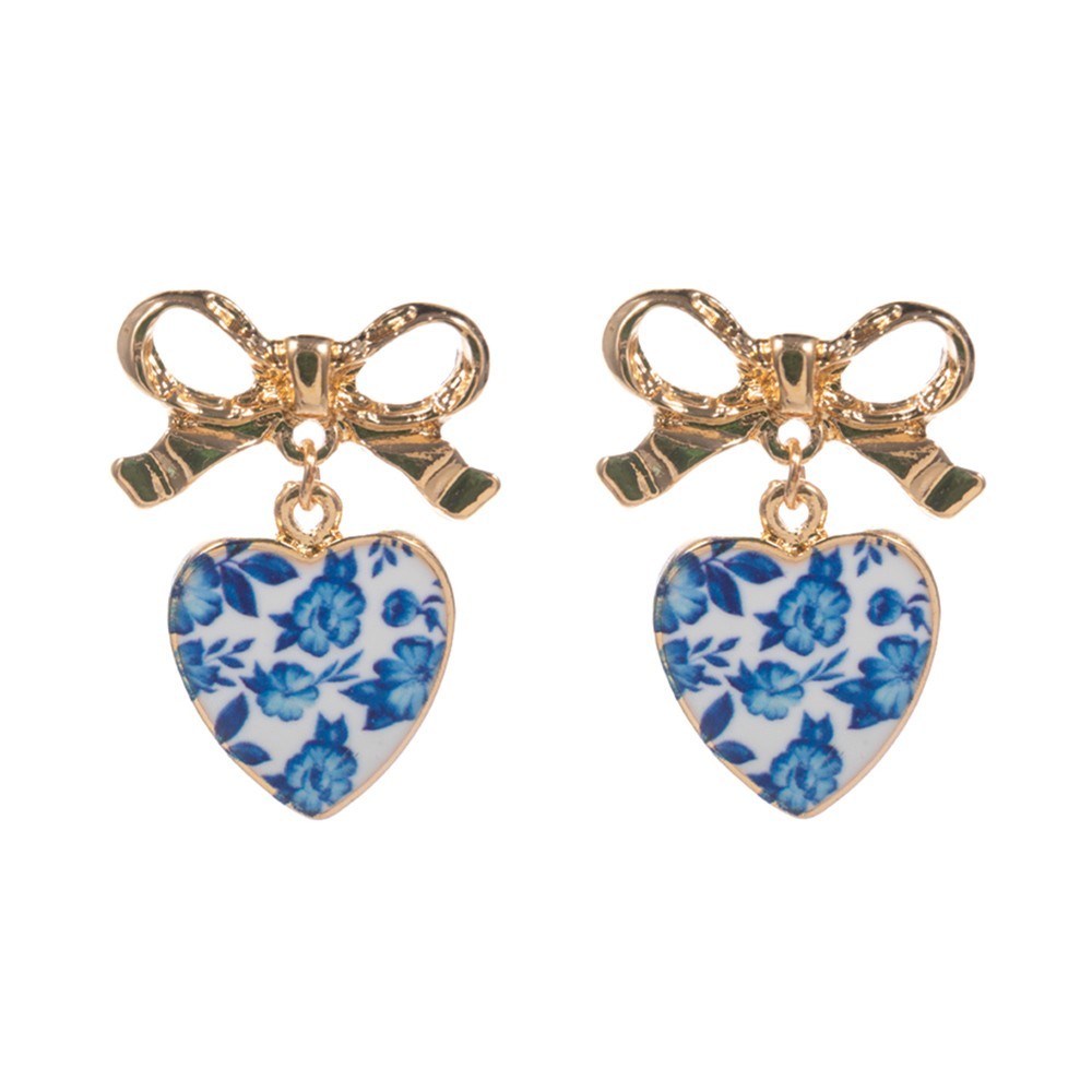 Vintage Bow Heart Drop Earrings for Women – Floral Charm Romantic Jewelry