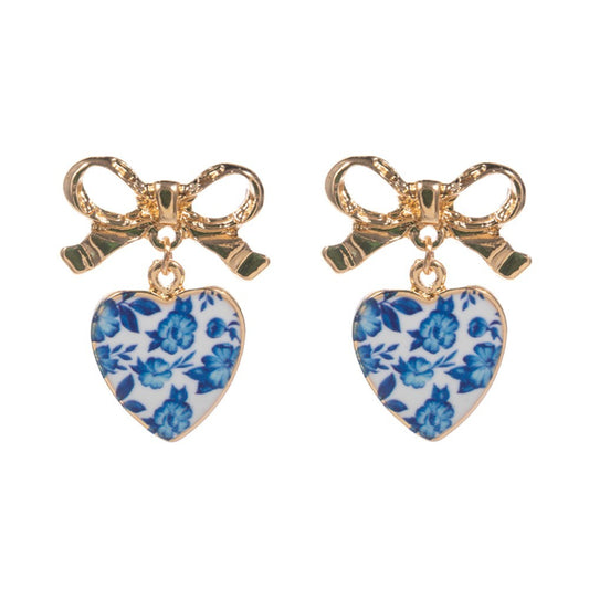 Vintage Bow Heart Drop Earrings for Women – Floral Charm Romantic Jewelry