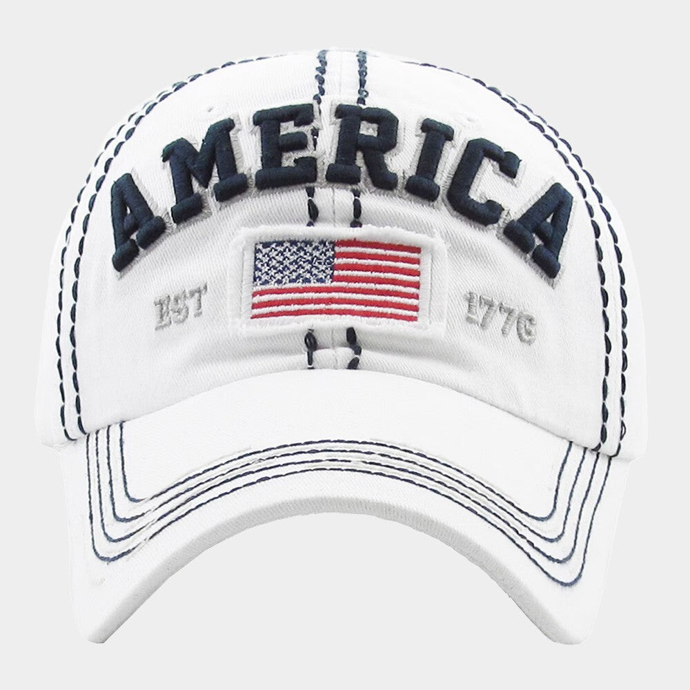 Vintage USA American Flag Baseball Cap Adjustable Distressed Patriotic Hat