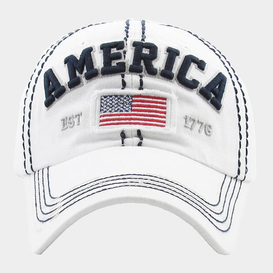 Vintage USA American Flag Baseball Cap Adjustable Distressed Patriotic Hat