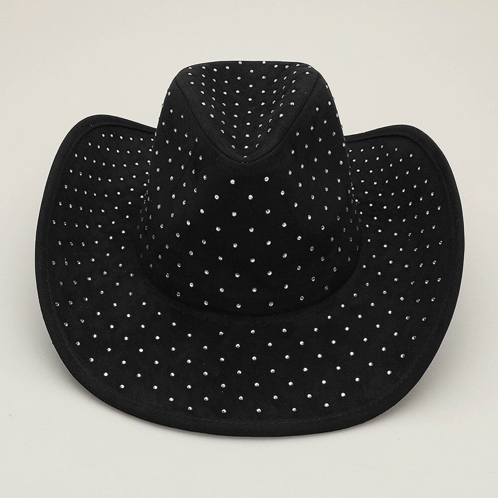 Shine Bright with This Rhinestone Embellished Faux Suede Western Fedora Hat