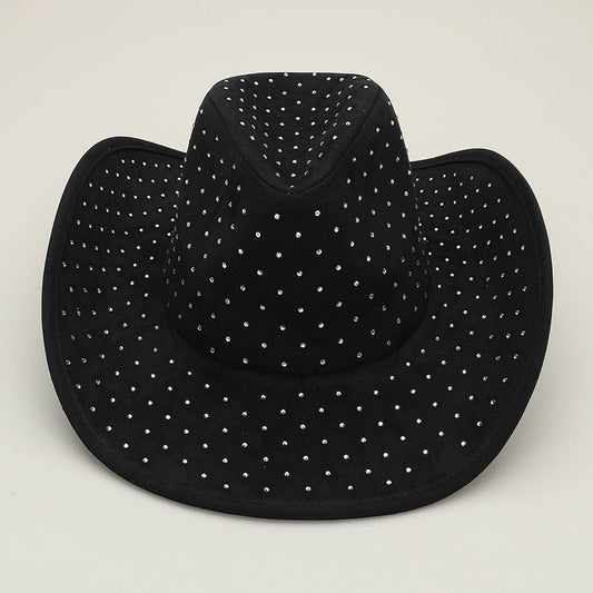 Shine Bright with This Rhinestone Embellished Faux Suede Western Fedora Hat