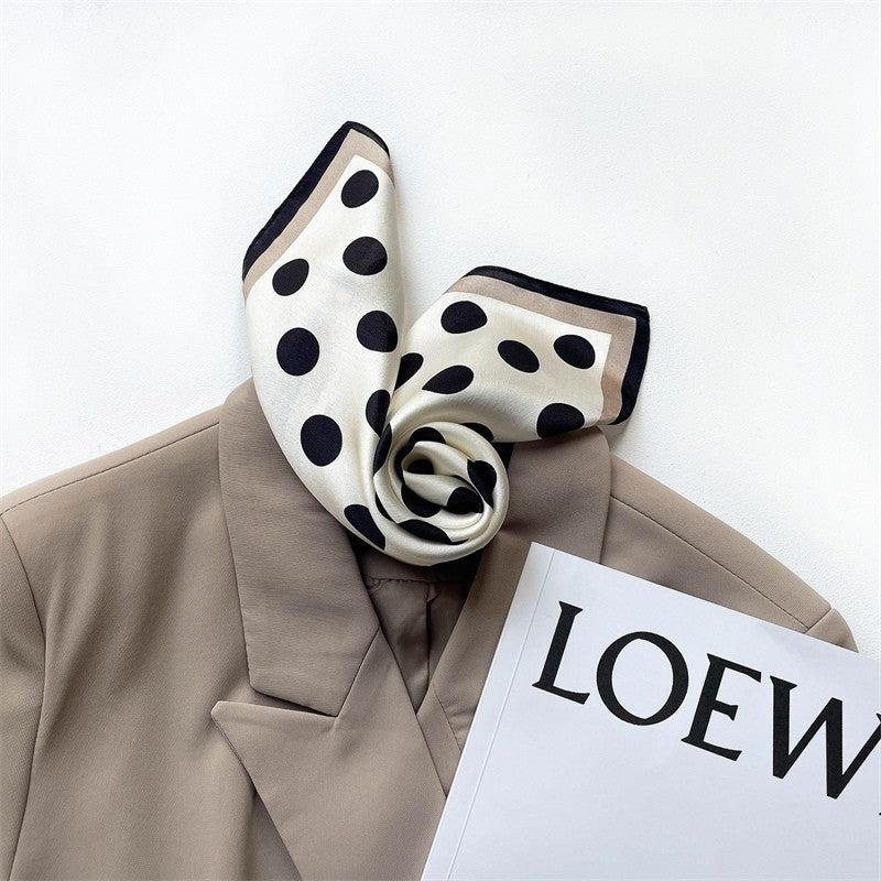 Women's Classic Silk Scarf Black Polka Dot Square Neckerchief Head & Neck Wrap