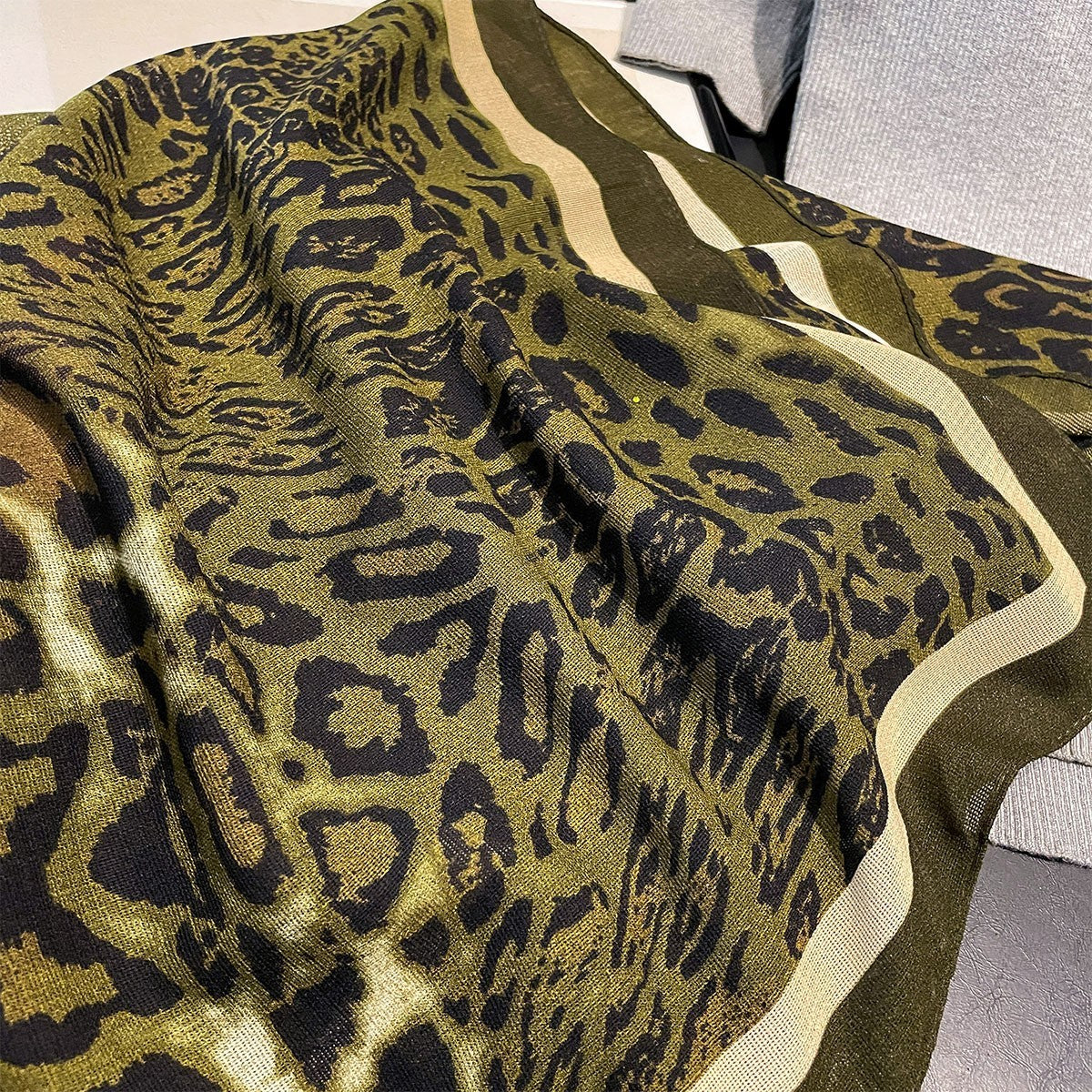 Elegant Green Leopard Print Rhinestone Tassel Scarf Shawl Wrap for Women