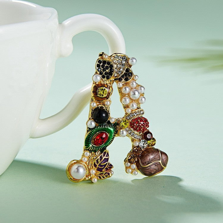 Letter A Brooch Pin Rhinestone Pearl Initial Alphabet Crystal Jewelry Gift