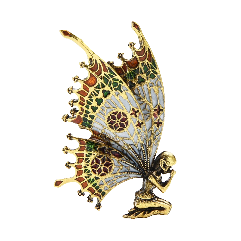 Gothic Angel Wing Brooch Fairy Pin Kneeling Praying Figure Enamel Jewelry Gift