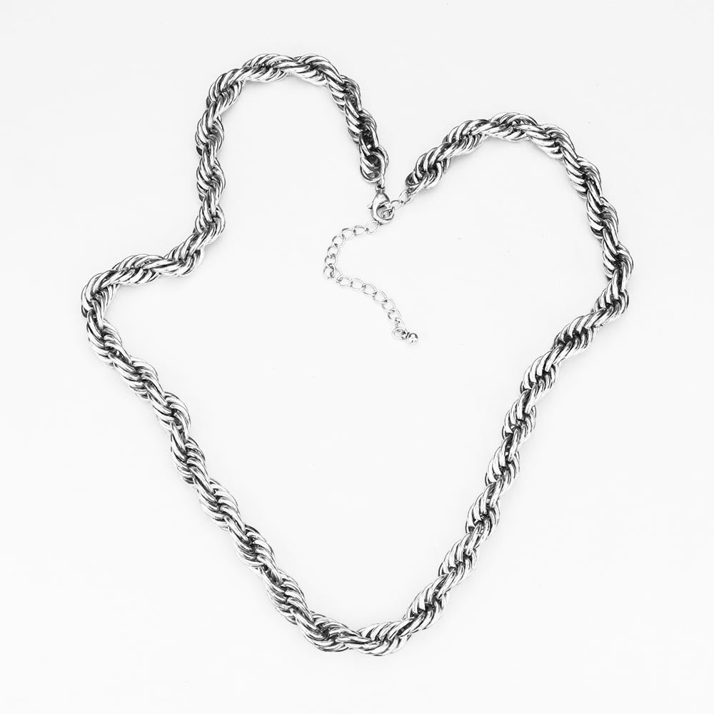 Silver Tone Chunky Textured Twisted Rope Chain Necklace Statement Jewelry 75ch
